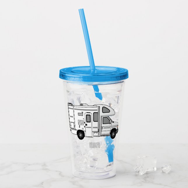 Campervan tecknad illustration take away mugg (Framsida Ice)
