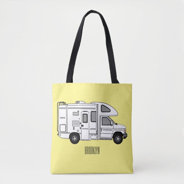 Campervan tecknad illustration tygkasse (Framsida)