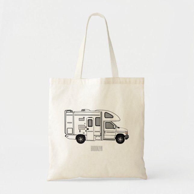 Campervan tecknad illustration tygkasse (Framsidan)