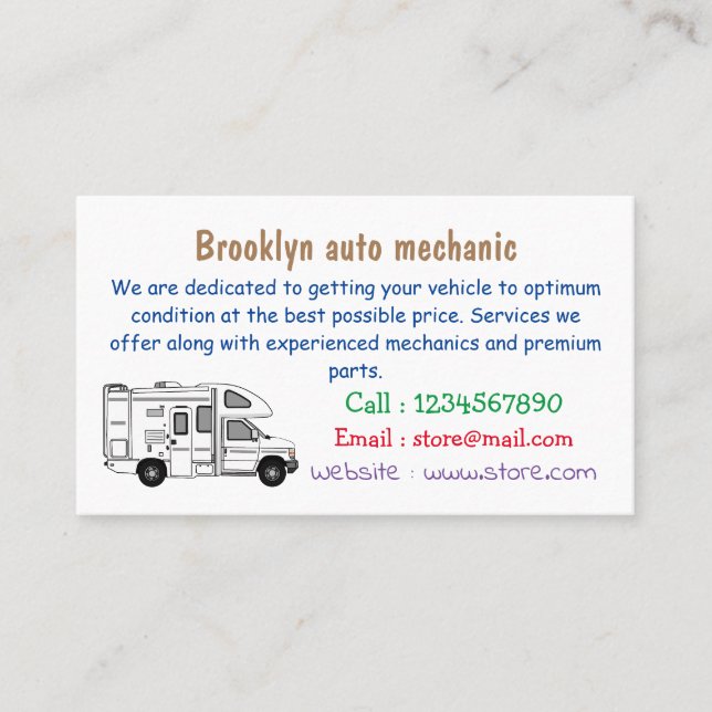 Campervan tecknad illustration visitkort (Framsida)