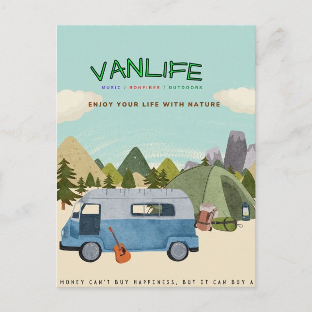 Campervanlife: vykort med retro campervan (Framsida)