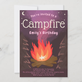 Campfire äventyr flick kalas inbjudan
