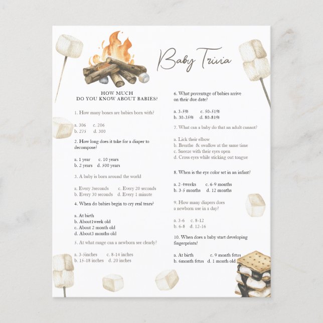 Campfire baby-dusch - Baby Trivia-spelet (Framsida)