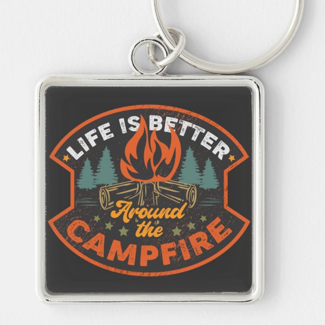 Campfire Badge Ord Art Large Fyrkantig Silverfärgad Nyckelring (Framsidan)