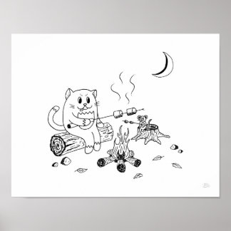 Campfire Cat & Mouse Art Print 100318 Poster
