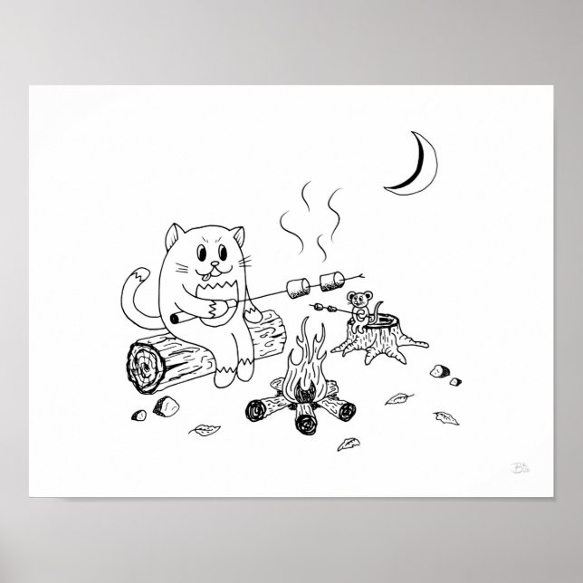 Campfire Cat & Mouse Art Print 100318 Poster (Framsidan)