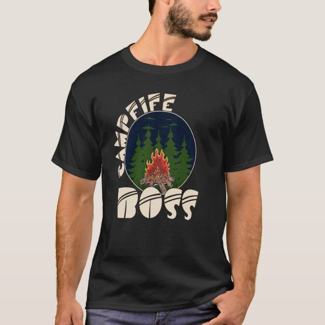 Campfire Chef Camping Bonfire utomhus T Shirt (Framsida)