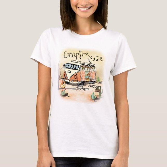 Campfire Cutie Vintage Camping T Shirt (Framsida)