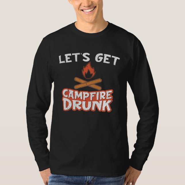 Campfire Drunk Beach Camping Drinking  Humour T Shirt (Framsida)
