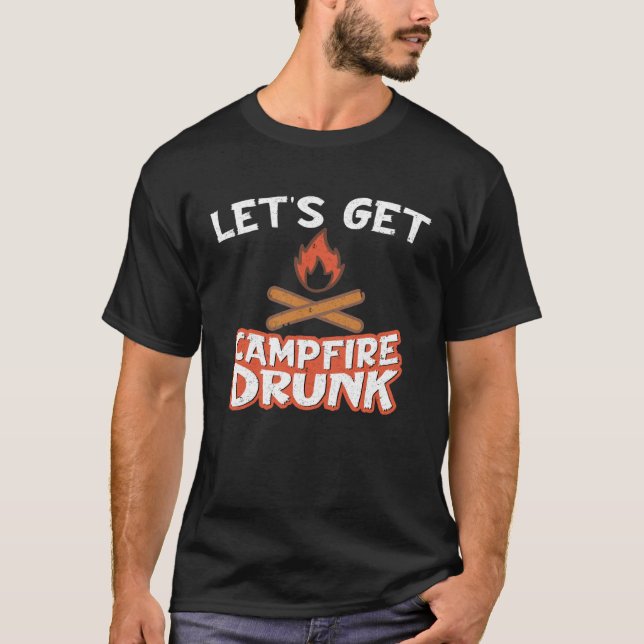 Campfire Drunk Beach Camping Drinking  Humour T Shirt (Framsida)