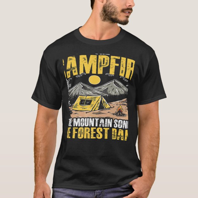 Campfire Forest Camp Travel Hiking Camper Camp T Shirt (Framsida)