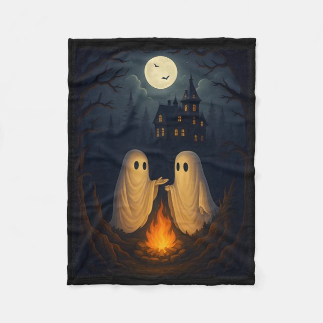 Campfire Ghost Shirt Haunted Forest Bonfire Cute Fleecefilt (Framsidan)