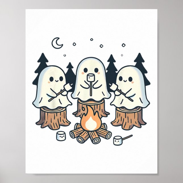 Campfire Ghost Spooky Marshmallow Halloween Bonfir Poster (Framsidan)