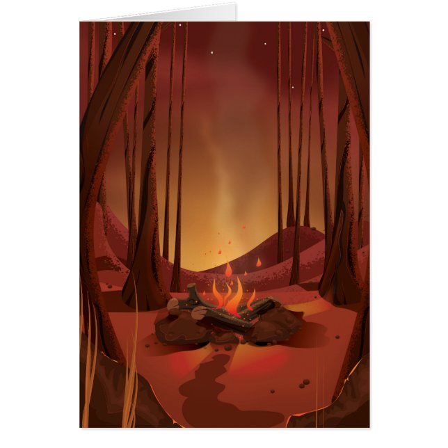 Campfire i skogen. hälsningskort (Framsidan)