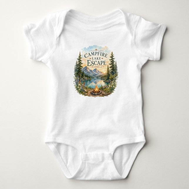 Campfire Lake Escape Mountain Wilderness Camping  T Shirt (Framsida)