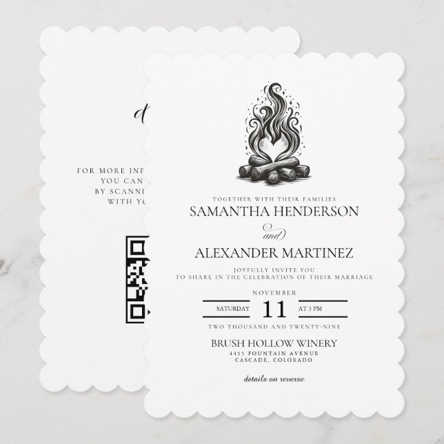 Campfire Love Wedding Inbjudningar (Fram/baksida)