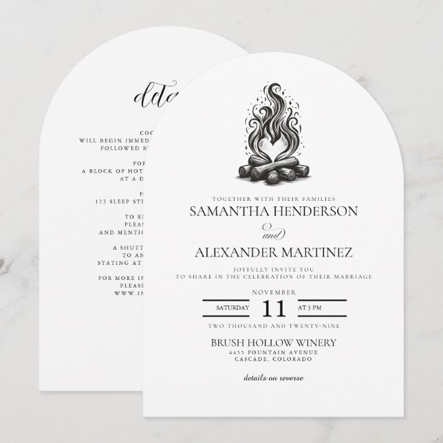 Campfire Love Wedding Inbjudningar (Fram/baksida)