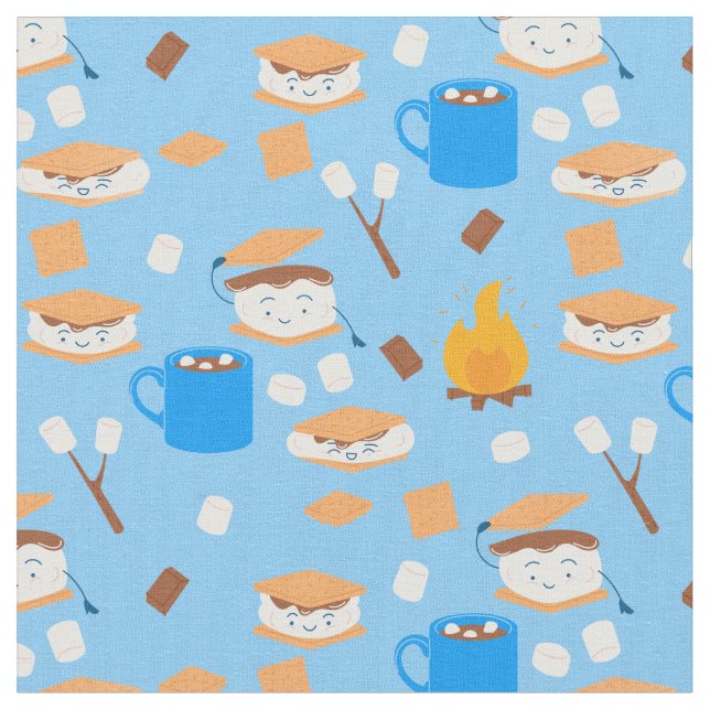 Campfire marshmallow choklad röker blått tyg (Närbild)