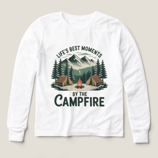 Campfire Moments - Girls’ Tents & Mountains Kids’ T Shirt (Design framsida)