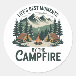 Campfire Moments Sticker | Retro Camping Tent Runt Klistermärke