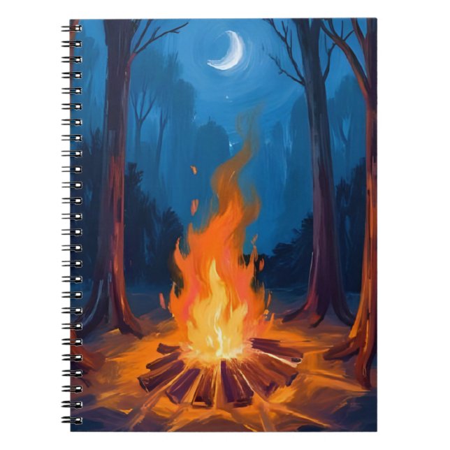 Campfire Moon | Nature Watercolor Painting Anteckningsbok (Framsidan)