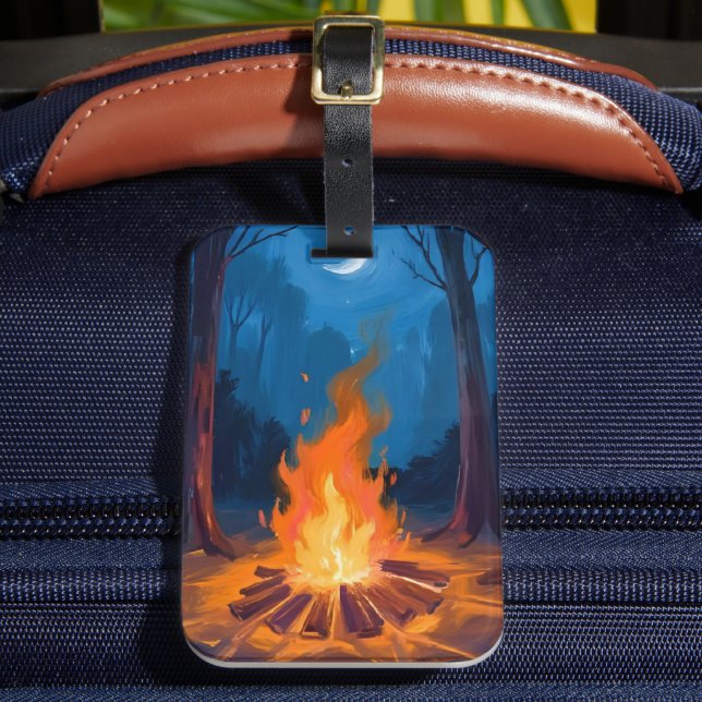 Campfire Moon | Nature Watercolor Painting Bagagebricka (Framsida Insitu 2)