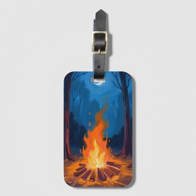 Campfire Moon | Nature Watercolor Painting Bagagebricka (Framsida vertikal)