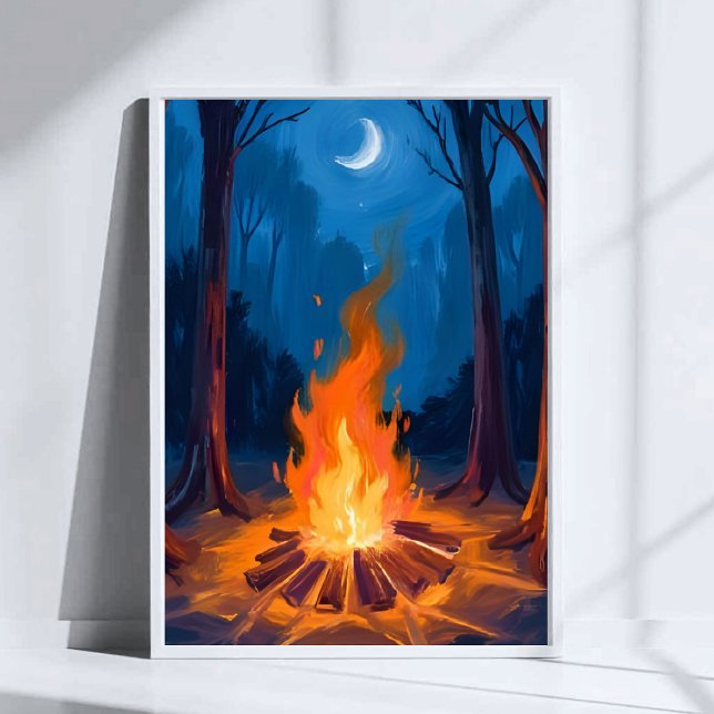 Campfire Moon | Nature Watercolor Painting Poster (Skapare uppladdad)