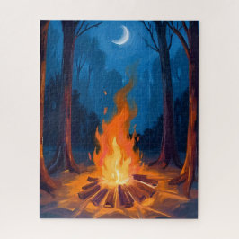 Campfire Moon | Nature Watercolor Painting Pussel