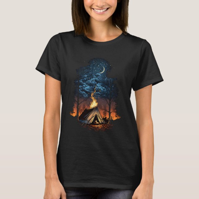 Campfire Nature Adventure Glamping Night Camping T T Shirt (Framsida)