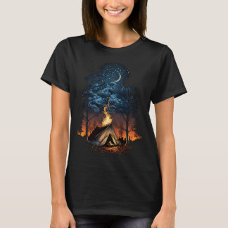 Campfire Nature Äventyr Glamping Night Camping T Shirt