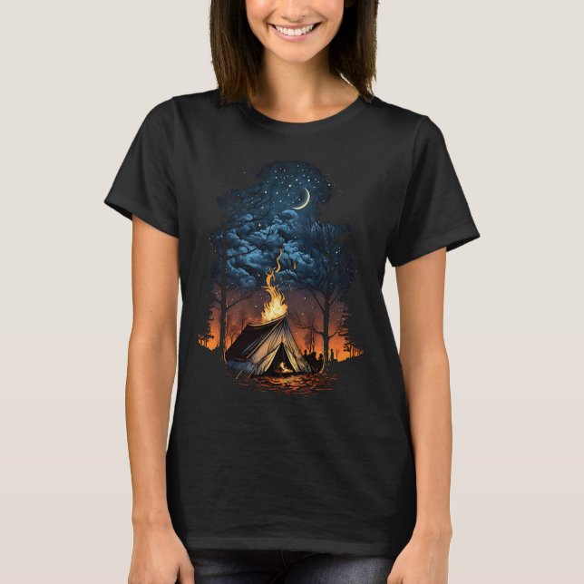 Campfire Nature Äventyr Glamping Night Camping T Shirt (Framsida)