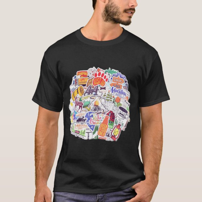 Campfire Nature Camping Stickers T Shirt (Framsida)