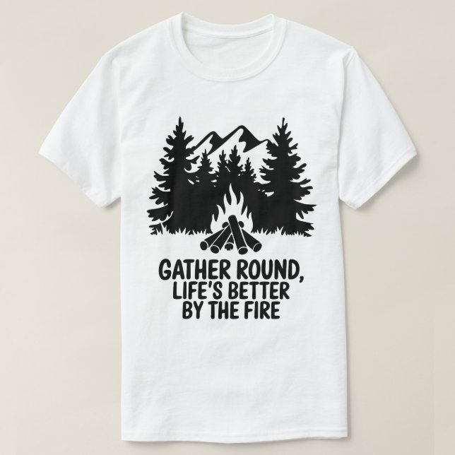 Campfire Nights Mountain Forest Silhouette-citat T Shirt (Design framsida)