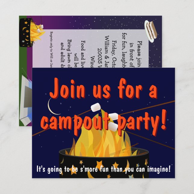 Campfire Party-inbjudan Inbjudningar (Fram/baksida)
