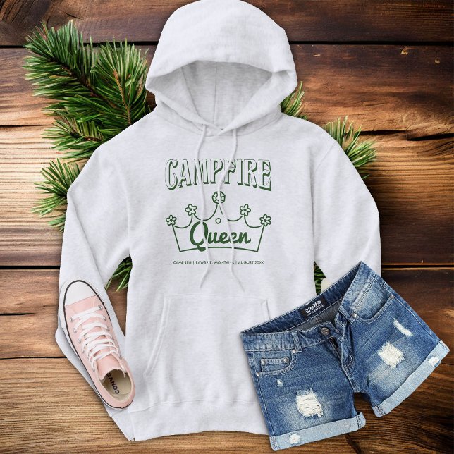 Campfire Queen Bride Camp Bachelorette Party Chic T Shirt (camp bachelorette party forest green campfire queen bride shirt white)