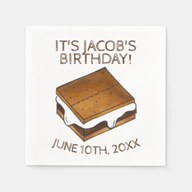 Campfire S mres Marshmallow Smores Födelsedagsfest Pappersservett (Framsidan)