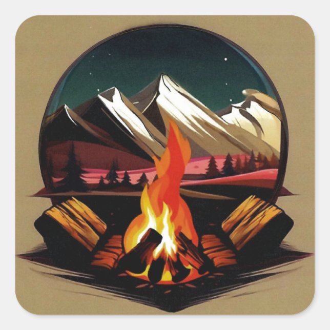 Campfire Sticker Fyrkantigt Klistermärke (Framsida)