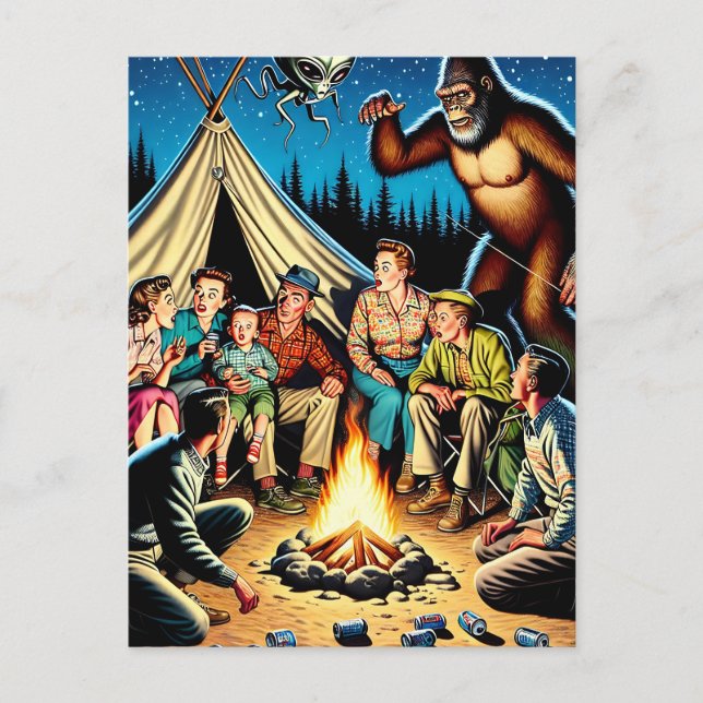 Campfire Stories | Funny Retro Blank Vykort (Framsida)