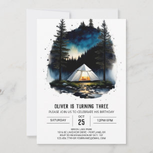 Campfire & Tält Äventyr Birthday Inbjudningar