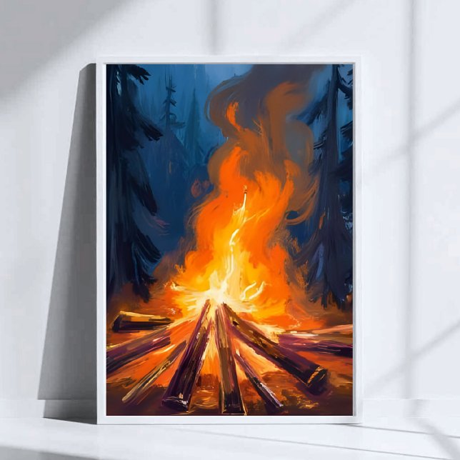 Campfire Watercolor Forest Painting Art Poster (Skapare uppladdad)