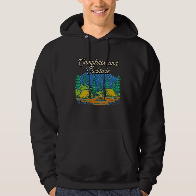 Campfires and Cocktails Camping Party Camper Reuni Hoodie (Framsida)