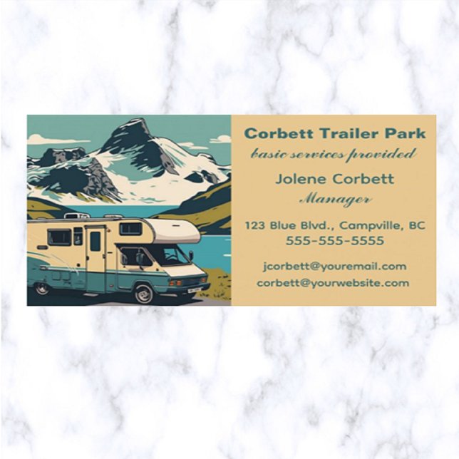 Campground Editable Blue Trailer Park Visitkort (Skapare uppladdad)