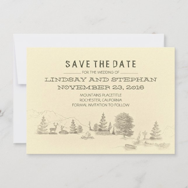 Campground Illustration Camping Save the DATE Card Spara Datumet (Framsida)