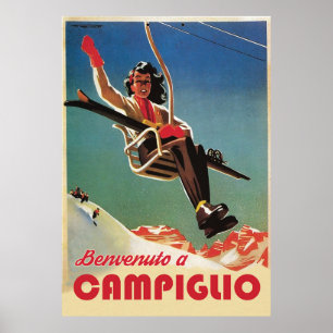 Campiglio, Kvinna på en Skidlift Poster