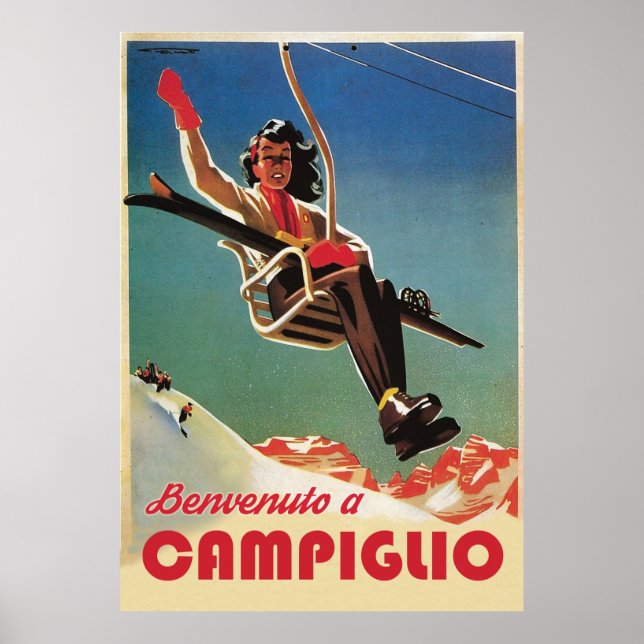 Campiglio, Woman på Ski Hiss Poster (Framsidan)