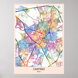 Campinas Brasilien Stadskarta Poster