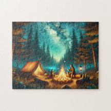 Camping Adventure Father & Child Campfire