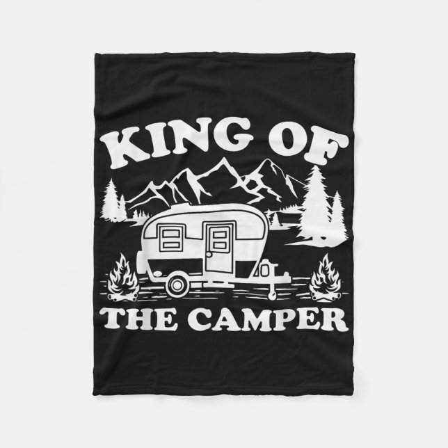 Camping Älskare Camper Van Kung i lägret Fleecefilt (Framsidan)