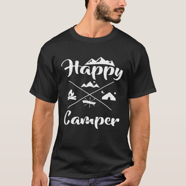 Camping Älskare Funny Lycklig Camper Apparel T Shirt (Framsida)